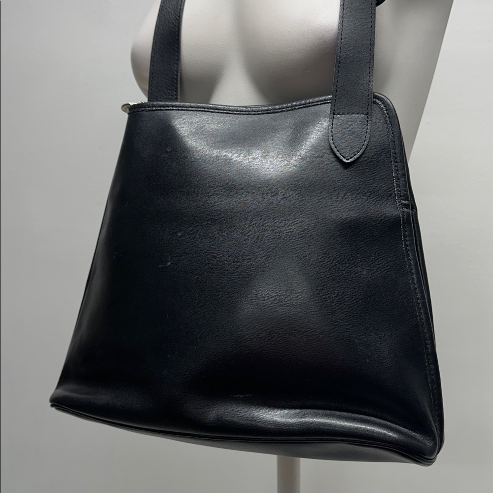 Longchamp Roseau Purse Leather Messenger Shoulder Bag Black Gold Vintage - Picture 9 of 15